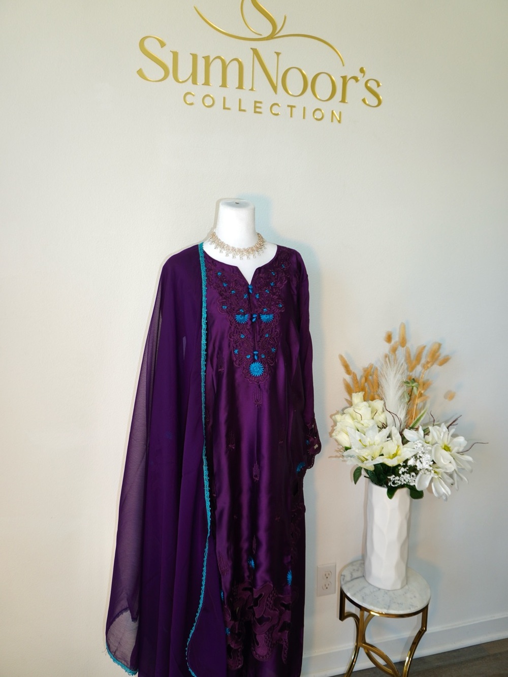 SumNoor's Purple Embroidered Formal Dress with Teal Accents - Picture 2 of 5